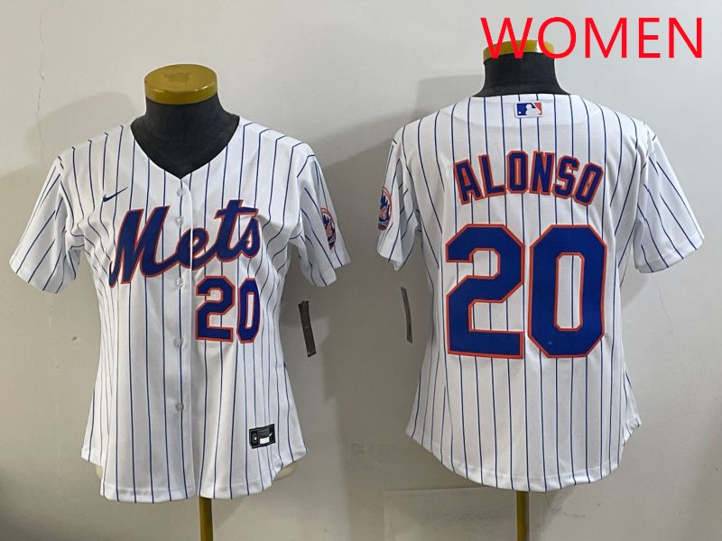 Women New York Mets #20 Alonso White Stripe Game 2025 Nike MLB Jersey style 7->women mlb jersey->Women Jersey